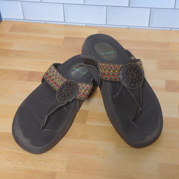 Skechers Brown Cali Tone Ups Sandals Flip Flops Boho Toe Post Thong - Size 7 - Picture 12 of 12